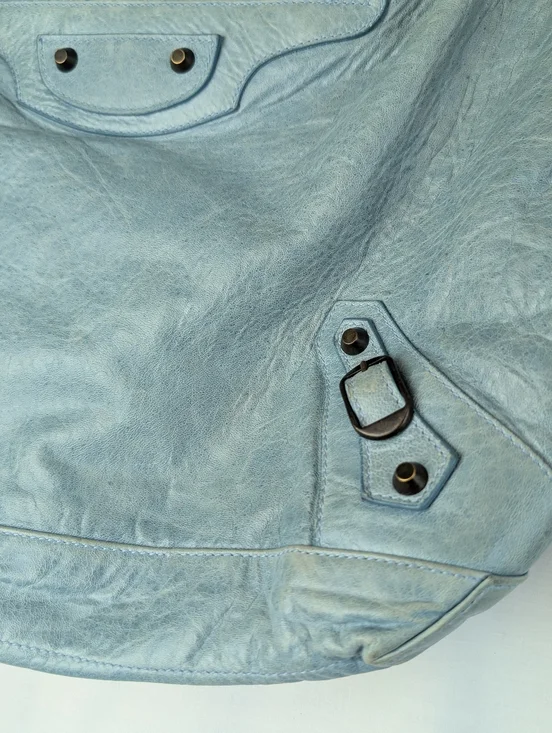 Balenciaga Leather Day Hobo Bag Light Blue Green Purse Shoulder Bag - Picture 10 of 16